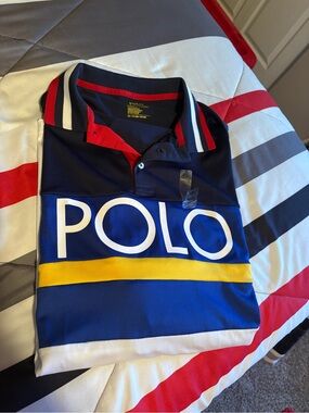 Polo by Ralph Lauren Navy Blue, Royal Blue, Yellow, White Polo Shirt